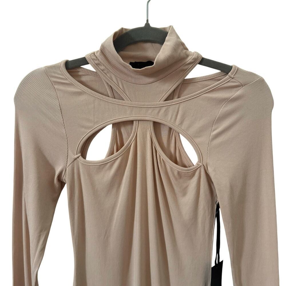 NWT h:ours Revolve Cut Out Ribbed Dress Beige Nude Size S - Picture 6 of 13